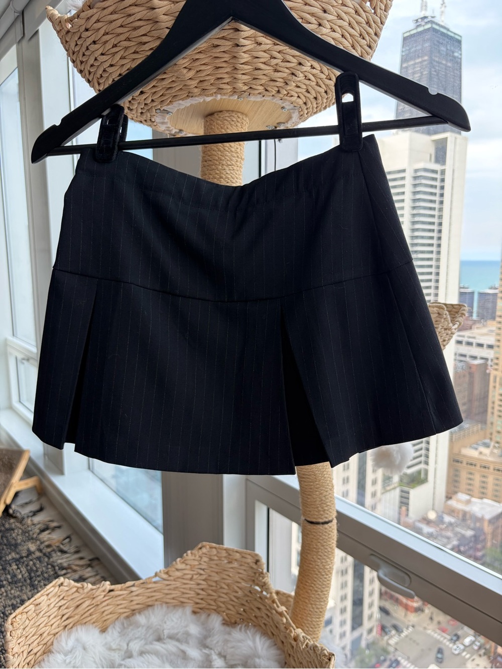 Zara Black Pinstripe Pleated Mini Skirt